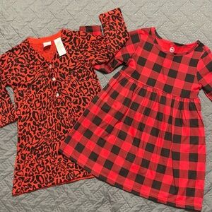 2 PC GUESS & Wonder Nation Red & Black sweater and flannel dresses SZ-3T